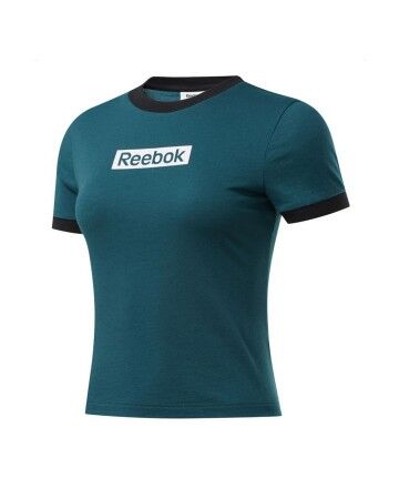 Maglia a Maniche Corte Donna Training Reebok Essentials Linear Blu Acciaio