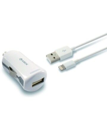 Caricabatterie USB per Auto + Cavo Lightning MFi KSIX 2.4 A Bianco