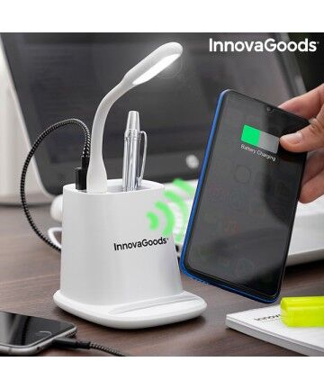 Caricabatterie Wireless con Supporto-Portaoggetti e Lampada a LED USB 5 in 1 DesKing InnovaGoods