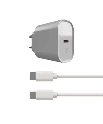 Caricabatterie da Parete + Cavo USB C KSIX Bianco 20W