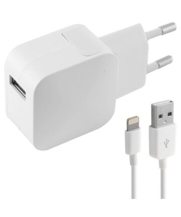 Caricabatterie da Parete + Cavo Lightning MFI KSIX 2.4A USB iPhone Bianco