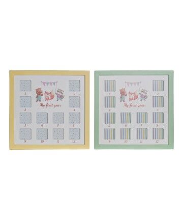 Cornice Portafoto DKD Home Decor My First Year Multiplo Legno MDF animali (2 pcs) (32 x 1.5 x 32 cm)