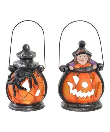 Portacandele DKD Home Decor Halloween Metallo servizio di piatti Zucca (2 pcs) (9 x 8 x 13.5 cm)