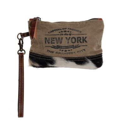 Necessaire da Viaggio DKD Home Decor New York Marrone Beige Pelle Cotone (20 x 2 x 13 cm)