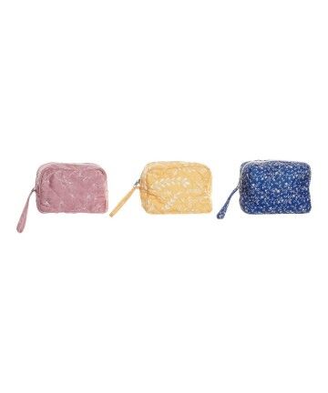 Necessaire DKD Home Decor Giallo Rosa Cotone Blu Marino Boho (3 pcs) (24 x 9 x 18 cm)