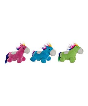 Peluche DKD Home Decor Azzurro Verde Rosa Poliestere Cavallo (3 pcs) (33 x 20 x 26 cm)