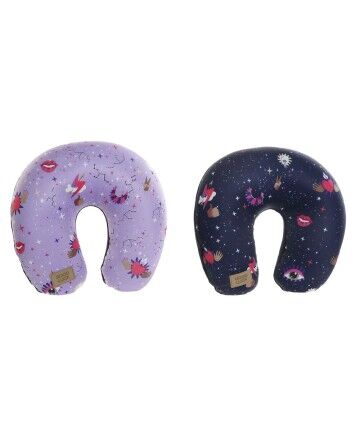 Cuscino Cervicale DKD Home Decor Rosa Poliestere Spumă Blu Marino Lilla (28 x 28 x 9 cm) (2 pcs)