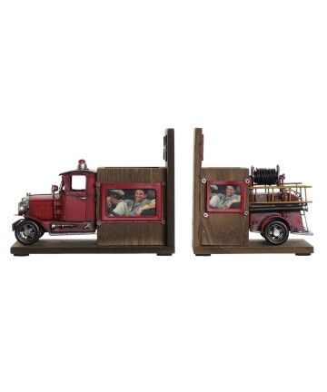 Fermalibri DKD Home Decor Legno Metallo Camion dei Pompieri (2 pcs) (22 x 13.5 x 17 cm)