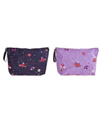 Necessaire DKD Home Decor Rosa Lilla Poliestere Poliuretano Multicolore Nylon Moderno (33 x 8 x 21 cm) (2 pcs)