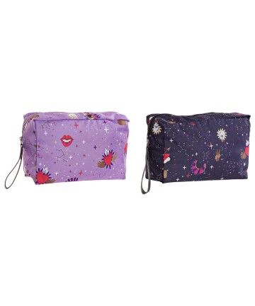 Necessaire DKD Home Decor Rosa Lilla Poliestere Poliuretano Multicolore Nylon Moderno (2 pcs) (20 x 8 x 14 cm)