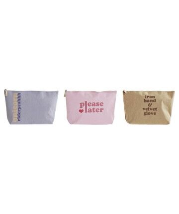 Necessaire DKD Home Decor Tela Azzurro Rosa Marrone Poliestere Poliuretano Shabby Chic (32.5 x 8 x 21 cm) (3 pcs)