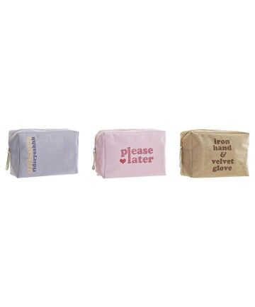 Necessaire DKD Home Decor Tela Azzurro Rosa Marrone Poliestere Poliuretano Shabby Chic (3 pcs) (20 x 8 x 14 cm)