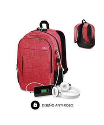 Zaino per PC Portatile e Tablet con Uscita USB Subblim Urban Lock Backpack 16" Red