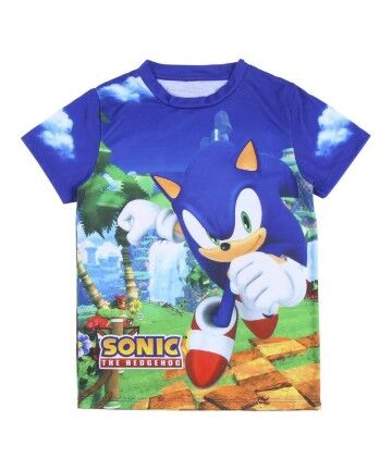 Maglia a Maniche Corte per Bambini Sonic Azzurro