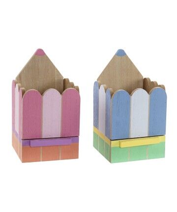 Portapenne DKD Home Decor Azzurro Rosa Legno (2 pcs) (10 x 10 x 18 cm)