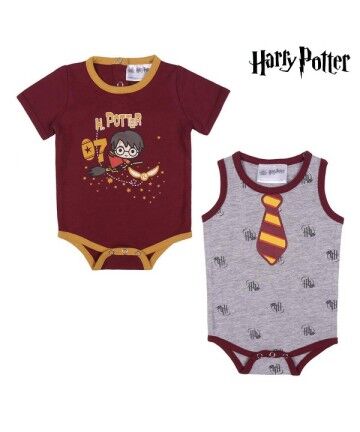 Tutina a Maniche Corte per Bambini Harry Potter Grigio Rosso (2 uds)